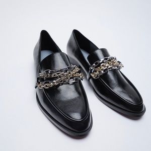 ZARA Black Low Heel Multi Chain Loafer